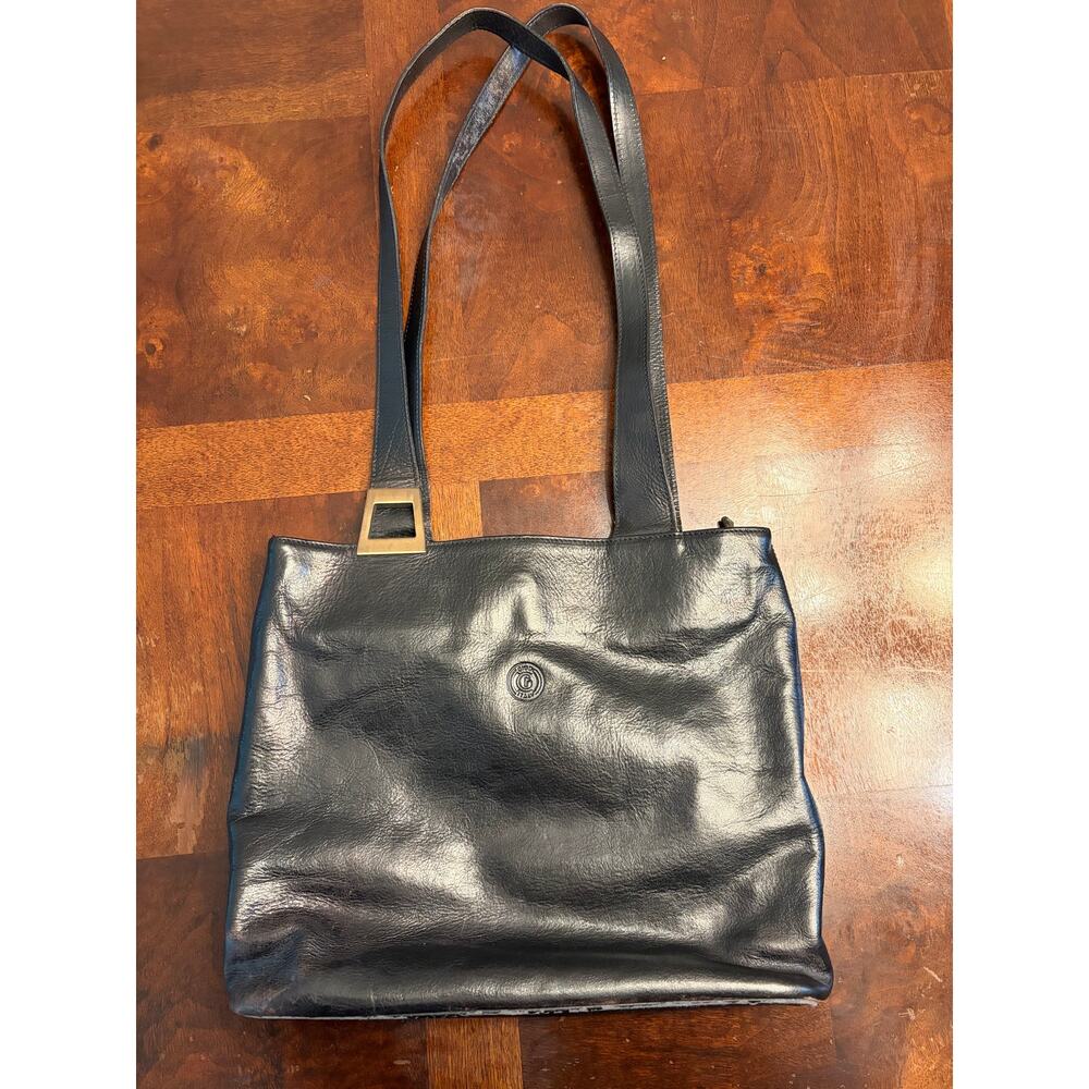 Vintage Giudi Black Leather Tote Bag Italy Genuine Y2K